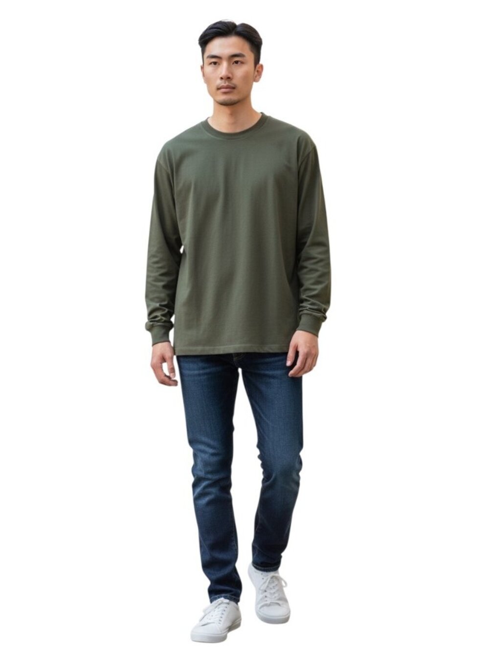 Jach’s New York Long Sleeve Tee Shirt Olive Green Size L Neutral Minimalist